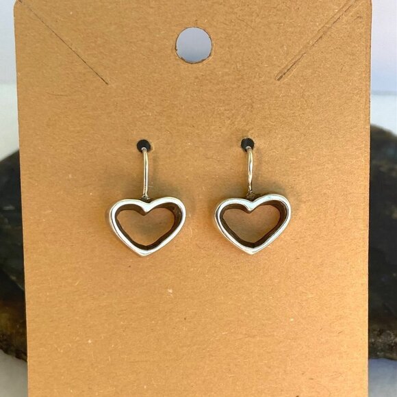 Sterling Silver 925 0.75" Simplistic Open Heart Dangle Earrings - Picture 10 of 16